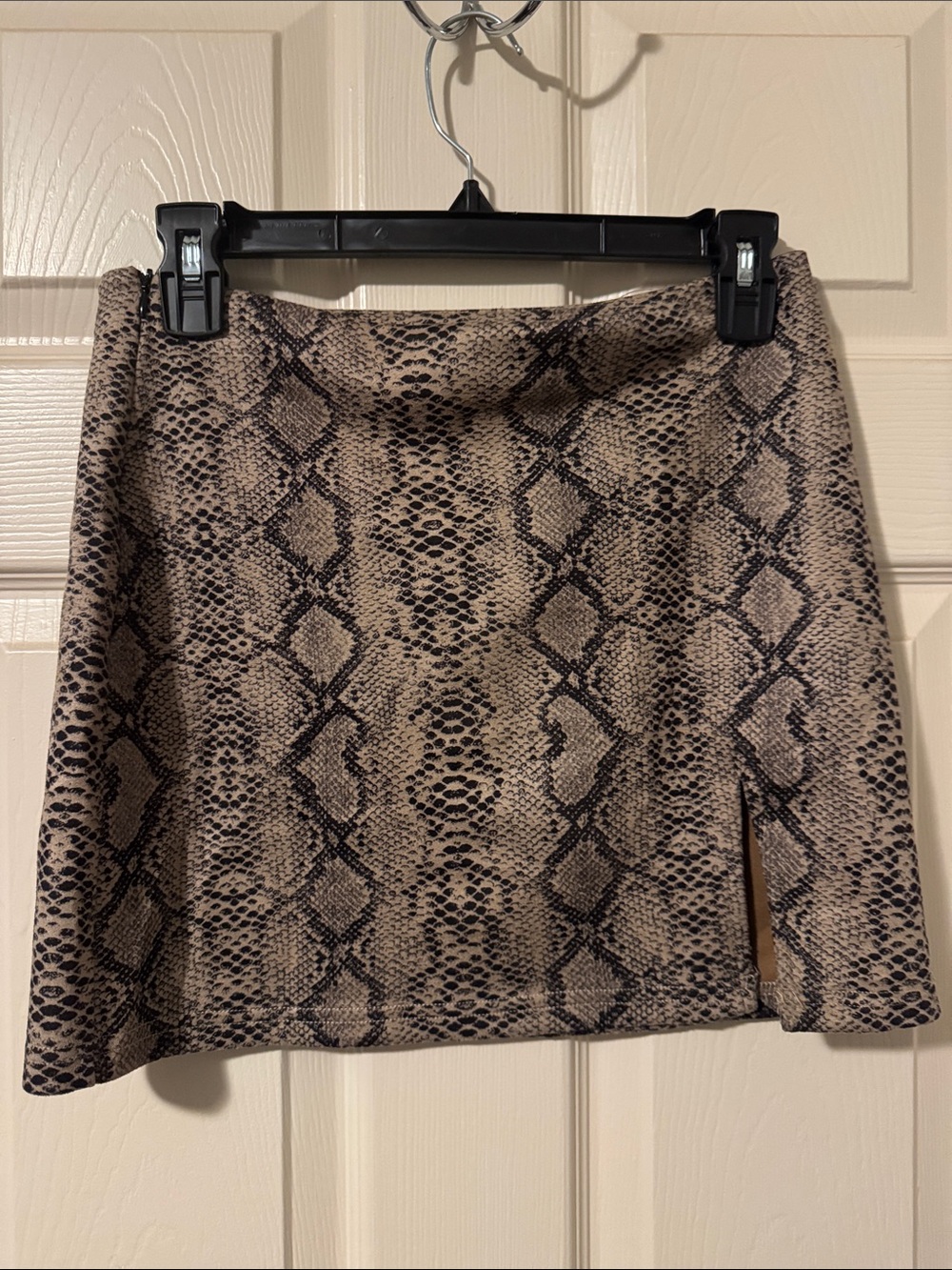 Snake Print Mini Skirt in Taupe and Black